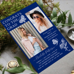 Moderne Blue Butterfly Foto Graduation Party Einladung
