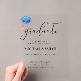 Moderne Blue Cap High School Foto Graduation Party Acryleinladungen