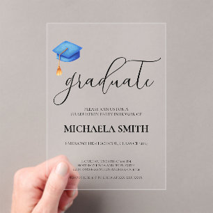 Moderne Blue Cap High School Foto Graduation Party Acryleinladungen