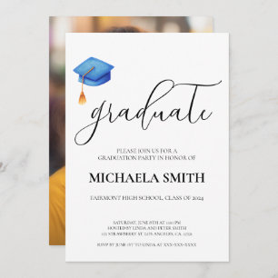 Moderne Blue Cap High School Foto Graduation Party Einladung