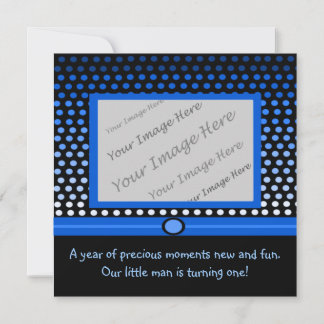 Moderne Blue Dots Erstgeburtstagsfeierlichkeiten Einladung