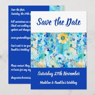 Moderne Blue Floral Print Wedding rettet das Datum Save The Date