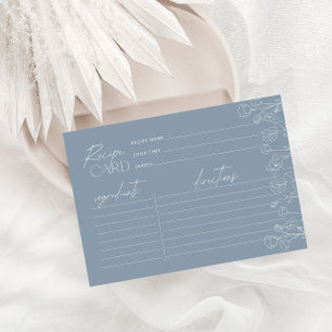 Moderne Blue Floral Script Rezeptkarte