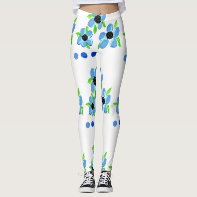 Moderne Blue Floral Sportswear Leggings (Vorderseite)