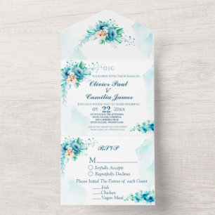 Moderne Blue Floral Wedding Einladung & RSVP Card