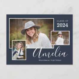 Moderne Blue Foto Graduation Party Postkarte