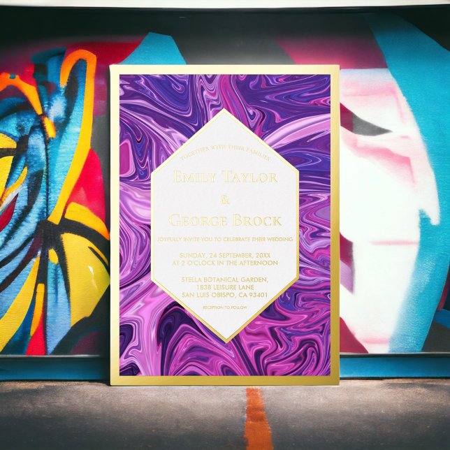 Moderne Blue Galaxy Abstrakt Stylish Wedding Gold Folieneinladung (Von Creator hochgeladen)