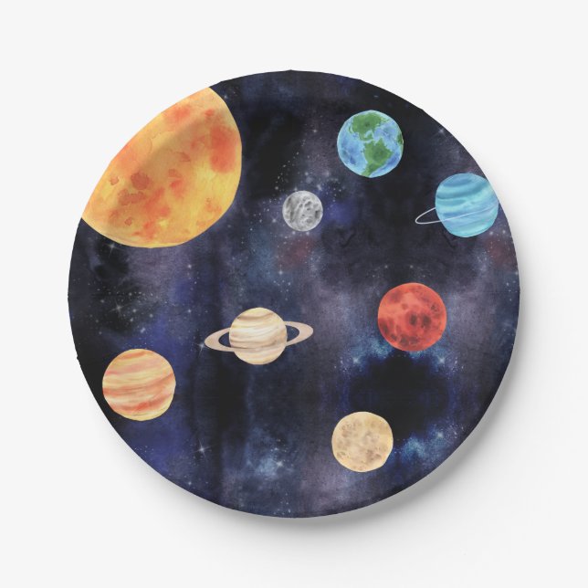 Moderne Blue Galaxy Planets Space Pappteller (Vorderseite)