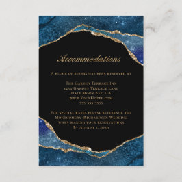 Moderne Blue Gold Foil Agate Hochzeitsunterkünfte Begleitkarte