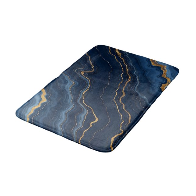 Moderne Blue Gold Marmor Collection Badematte (Schrägansicht)