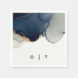 Moderne Blue Gold Monogram Beach Hochzeit Serviette