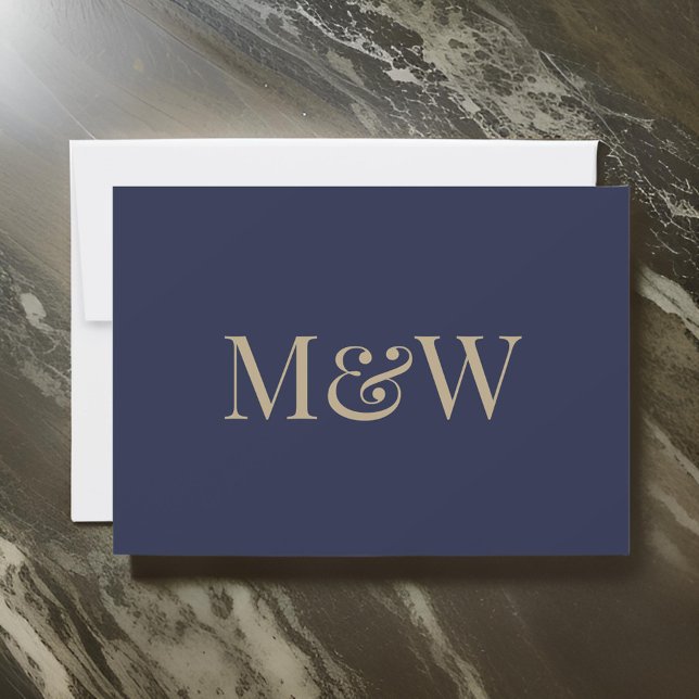 Moderne Blue-Gold-Monogram-Hochzeiten Einladung (Von Creator hochgeladen)