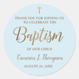 Moderne Blue Gold Name Baby Boy Taufe Runder Aufkleber