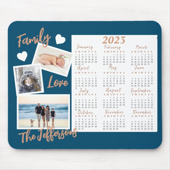 Moderne Blue & Gold New Year Calendar Fotos Mousepad (Vorne)