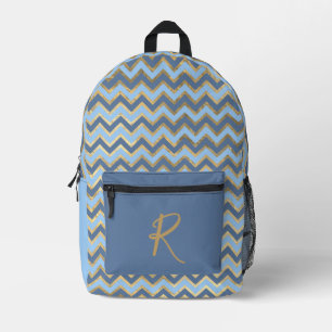 Moderne Blue & Gold Zickzack Streifen Personalisie Bedruckter Rucksack