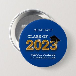 Moderne Blue Graduate Class of 2023 School Name Button