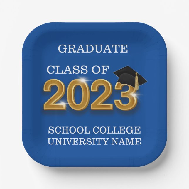 Moderne Blue Graduate Class of 2023 School Name Pappteller (Vorderseite)