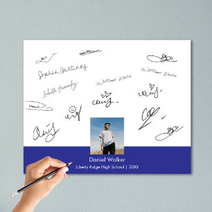 Moderne Blue Graduation Party Unterschrift Guest F Fotodruck