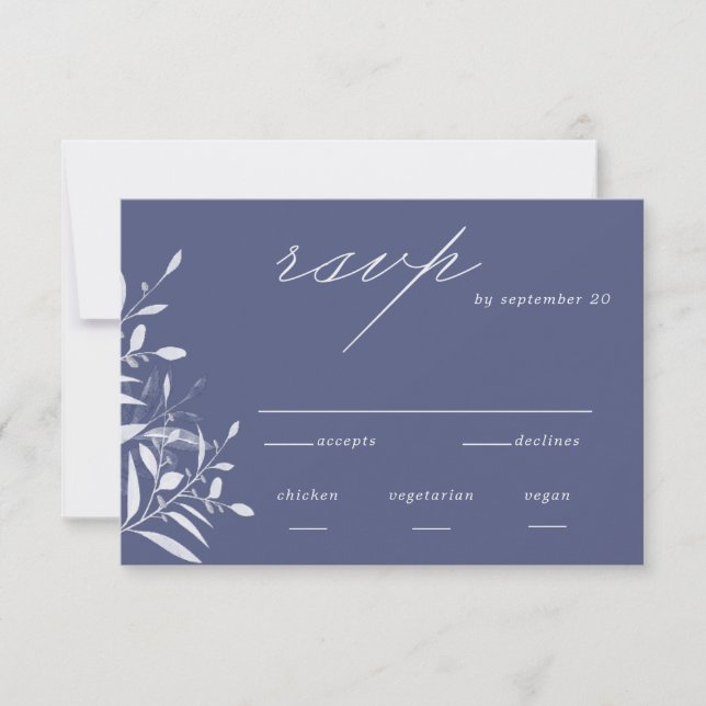 Moderne Blue Gray Foliage Wedding RSVP Card (Vorderseite)