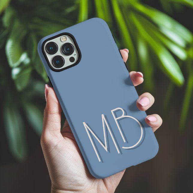 Moderne Blue Gray Monogram Initials zeitgenössisch Case-Mate iPhone Hülle (Von Creator hochgeladen)