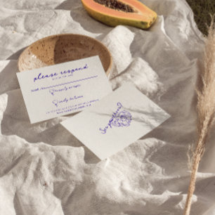 Moderne Blue Hand Drawn Retro Fun Funky Wedding RSVP Karte