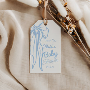 Moderne Blue Hand Gezeichnet Bow Baby Boy Shower Geschenkanhänger