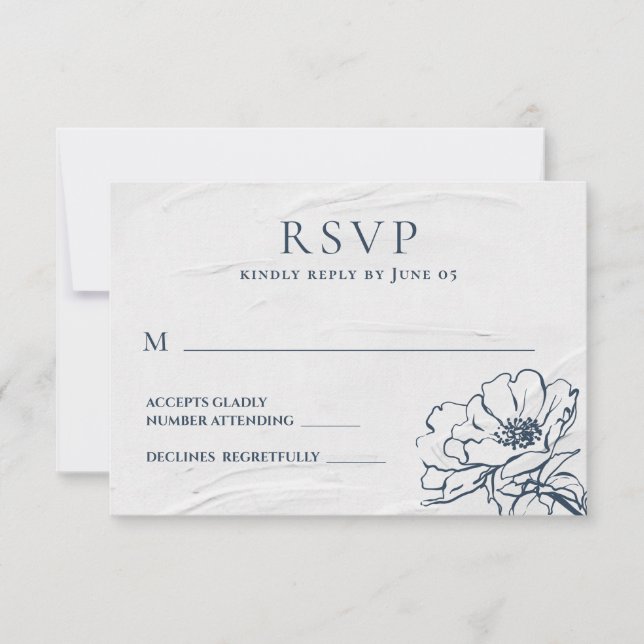 Moderne Blue Hand gezeichnet Rose Einfache Hochzei RSVP Karte (Vorderseite)