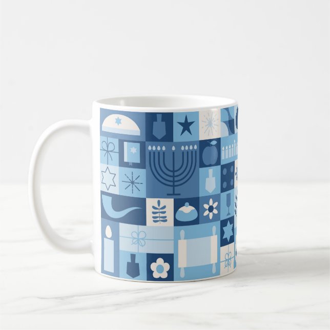 Moderne Blue Hanukkah-Symbole Tasse (Links)