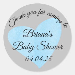 Moderne Blue Heart Boy Baby Dusche Runder Aufkleber