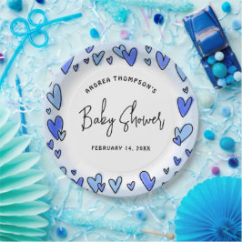 Moderne Blue Hearts Valentine Baby Dusche Pappteller
