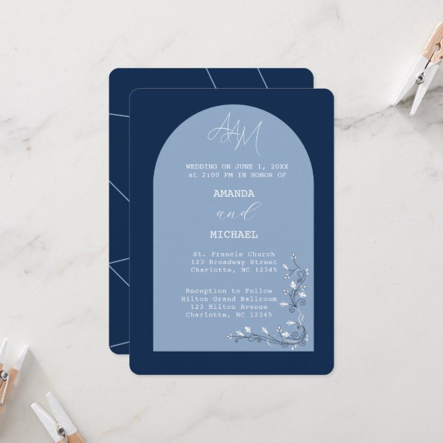 Moderne Blue Hues Arch Wedding Einladung (Vorderseite/Rückseite Beispiel)