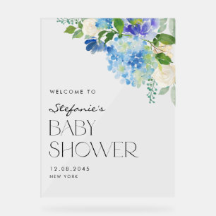 Moderne Blue Hydrangea Blume Babydusche Empfang Acrylschild