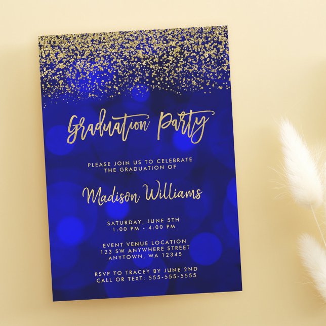 Moderne Blue Imitate Gold Glitzer Graduation Party Einladung (Von Creator hochgeladen)