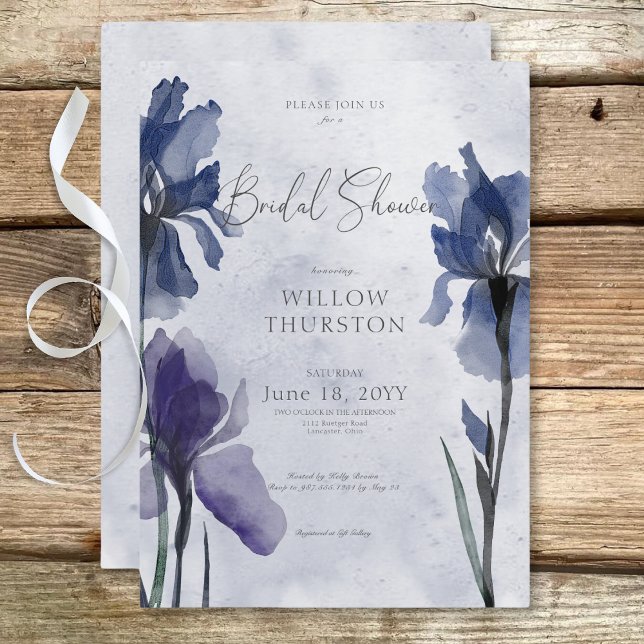 Moderne Blue Iris-Blume für blaues Brautparty Einladung (Modern Blue Iris Flowers on Blue Bridal Shower Invitation)