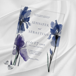 Moderne Blue Iris Blume Hochzeit Acryleinladungen