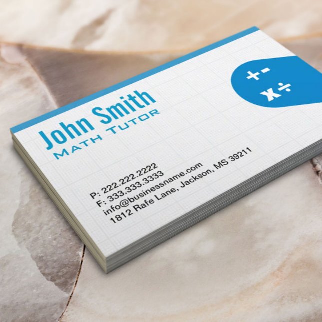 Moderne Blue Math Tutor Business Card Visitenkarte (Von Creator hochgeladen)