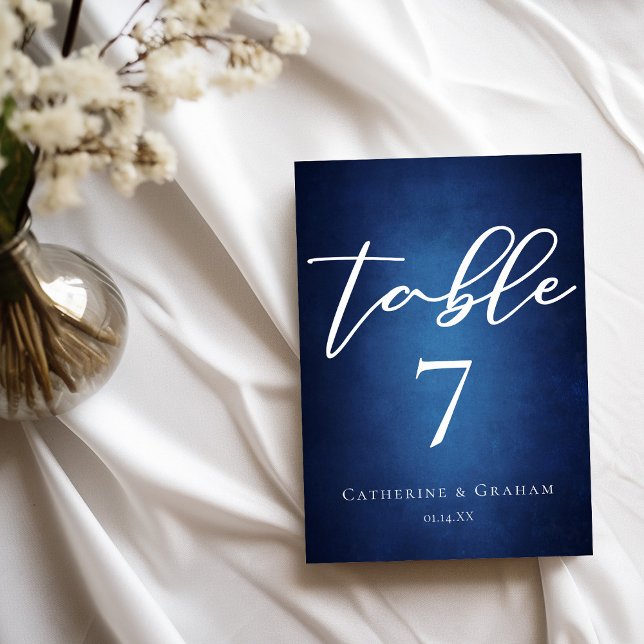 Moderne Blue Minimalistisch Abend Wedding Tischnummer (Von Creator hochgeladen)
