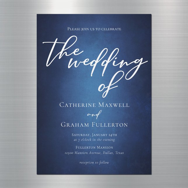 Moderne Blue Minimalistisch Waterfront Abend Hochz Magneteinladung (Von Creator hochgeladen)