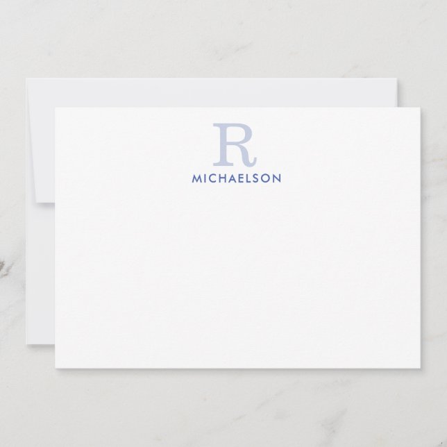 Moderne Blue Monogram Correspondent Flat Note Card Mitteilungskarte (Vorderseite)