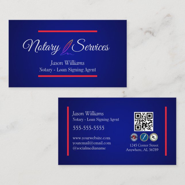 Moderne Blue Notare Services Visitenkarte (Vorne/Hinten)