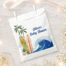 Moderne Blue Ocean Wave Surfboard Baby Dusche Geschenktütchen