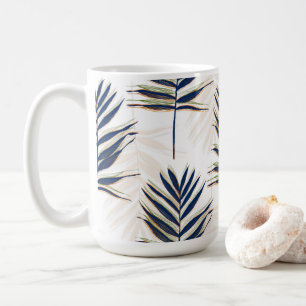 Moderne Blue Palm Blätter Gold Schlaglöcher Weißes Kaffeetasse