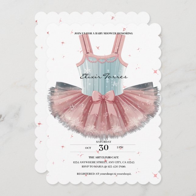 Moderne Blue & Pink Tutu Glitzer Babydusche Einladung (Vorne/Hinten)