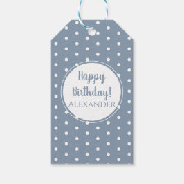 Moderne Blue Polka Dots Name Happy Birthday Geschenkanhänger