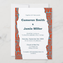 Moderne Blue Red Liebe Border Ecru Wedding Einladung
