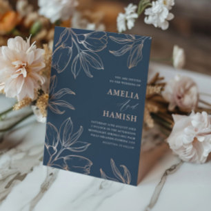 Moderne Blue & Rose Gold Foliage Einladung