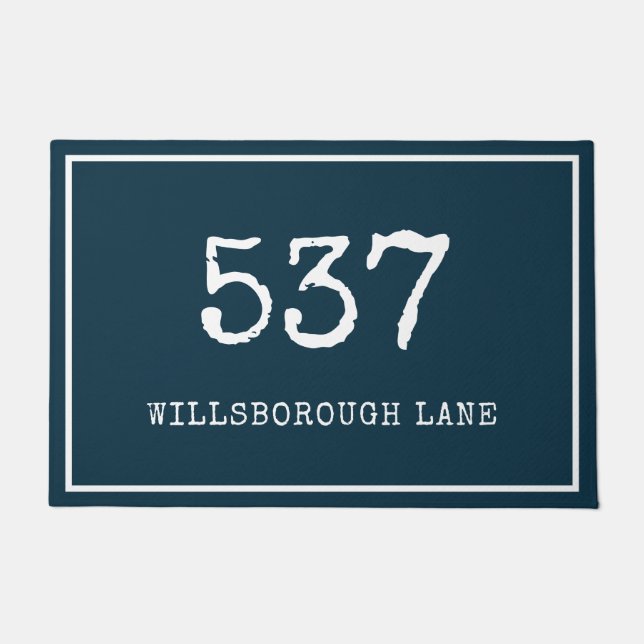 Moderne Blue-Schrift-Hausnummer Straße Fußmatte (Vorderseite)