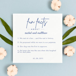 Moderne Blue Script Fun Fakten Hochzeiten von Napk Serviette