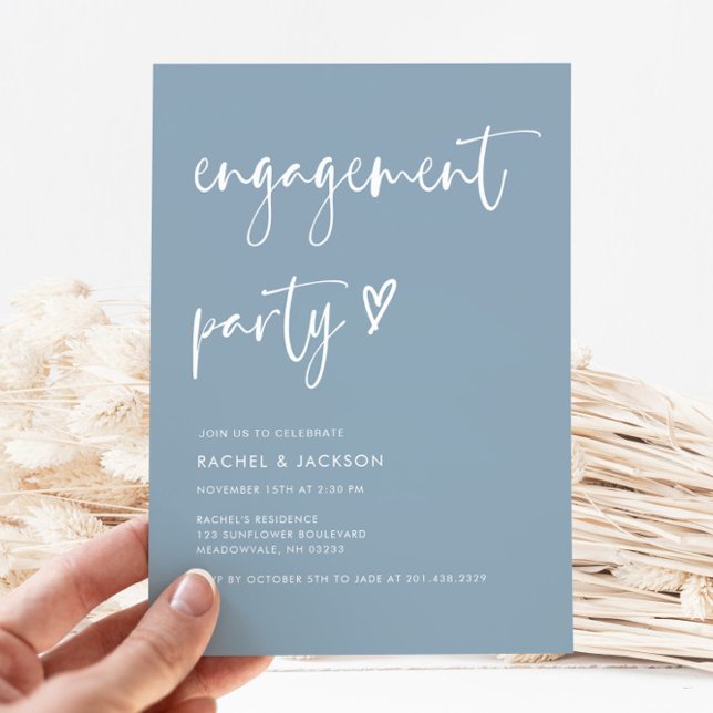 Moderne Blue Script Minimal Engagement Party Einladung (Von Creator hochgeladen)