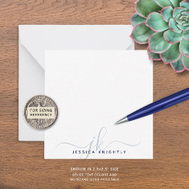 Moderne Blue Script Monogram Initials minimal Mitteilungskarte